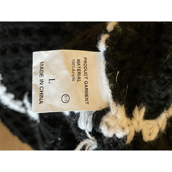 Black and White Striped Sweater Top Women Crochet Knit High Neck Size Large - Picture 9 of 10